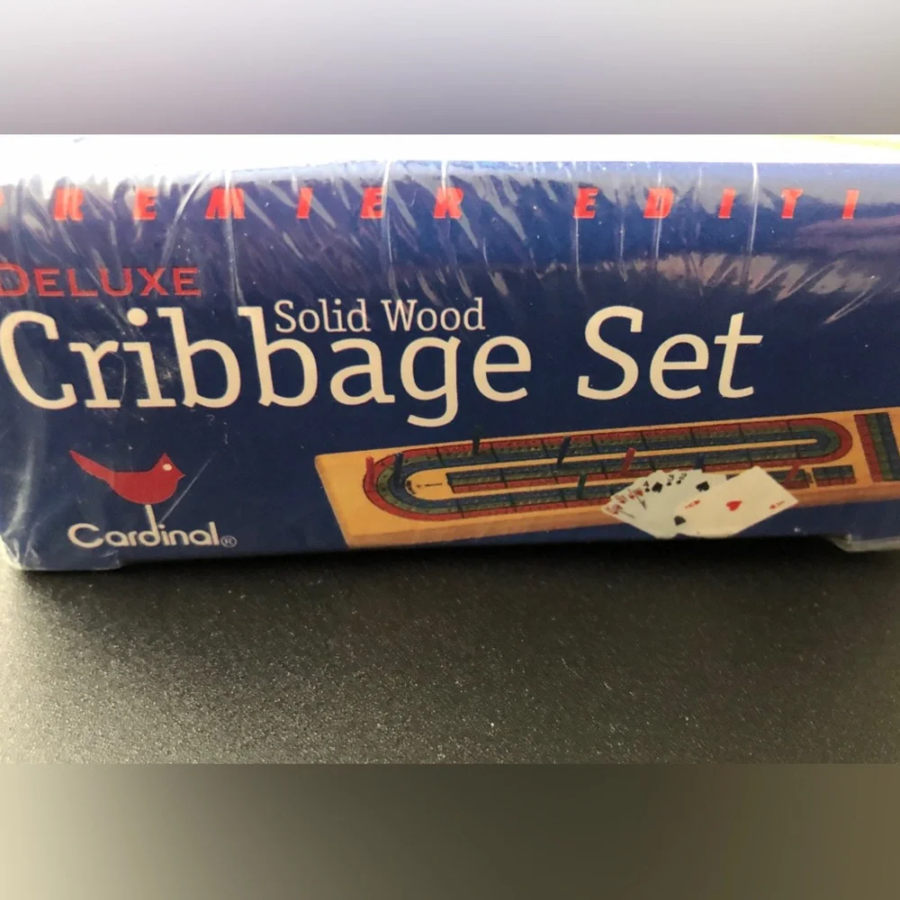 Vintage 1997 Cardinal Deluxe Solid Wood Cribbage Set, Premier Edition, Sealed